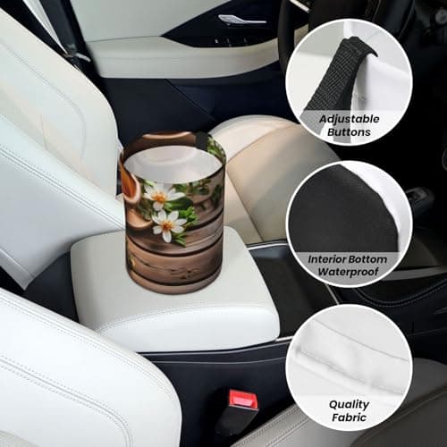 MDATT Teal Flower On Wooden Plank Car Trash Can Leak-Proof Organizer For Long Road Trips And Family Vacations — view 6