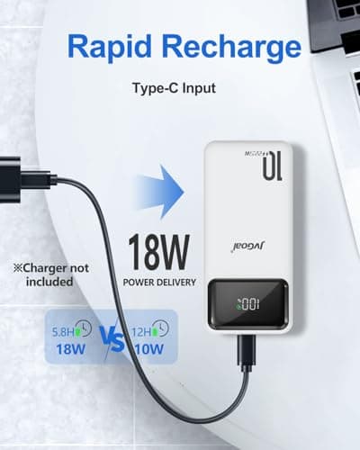 JVGoal Power Bank Fast Charging 10000mAh, 22.5W Portable Charger PD3.0 QC4.0 USB C Input & Output, Phone Battery Pack Compatible with iPhone 16 15 Plus Pro Max, iPad, Samsung, Tablet and More (White) — view 5