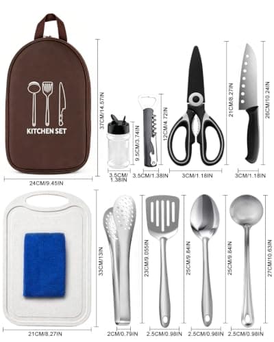 Camping Equipment Cooking Utensils Set, 12 Pcs Camping Cooking Set with Knife, Scissors & Cutting Board, Lightweight Portable Camping Kitchen Accessories, Camping Utensils Set for Outdoor Cooking — view 3