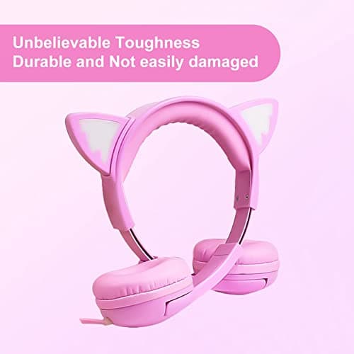 Olyre Kids Wired Headphones with Mic, LED Cat Ears, Girls, Toddlers, Pink — view 3