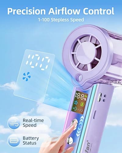 4-in-1 portable spray handheld fan,Extra-large battery USB rechargeable spray fan,Adjustable 1-100 Speed,mini fan,foldable personal fan,LED display,for Travel/makeup/Outdoor/Camping/concert(Purple) — view 4