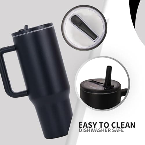 CherryKelly 40oz (1200ml) Tumbler with Handle & Flip Straw | Stainless Steel Travel Coffee Mug | Insulated Thermal Cup | Hot & Cold Drinks Water Bottle | BPA-Free - Black — view 3