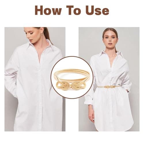 Gold Belt, Amaxiu Elastic Waist Belt for Women, Versatile Stretch Chain Gold Ladies Dress Belt, Adjustable Stretch Metal Waist, Thin Skinny Elastic for Dresses Wedding Party and Daily Outfits — view 4