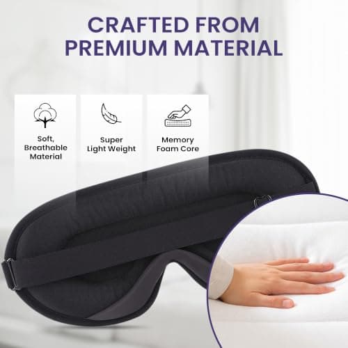 SWEKNAP Blackout Sleep Masks- Soft, Lightweight & Breathable Eye mask for Sleeping- Travel Essentials Gifts for Men and Women- Ideal for Nap with Adjustable Straps - Black — view 3