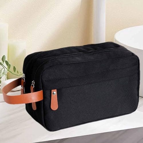 Toilet Ride Bag - Waterproof Double Layer , Compact Portable Storage Case, Smart Design with Handle Strap, Functional Kit for Caring for Shaving Accessories, Men's Cosmetics, black, see — view 4