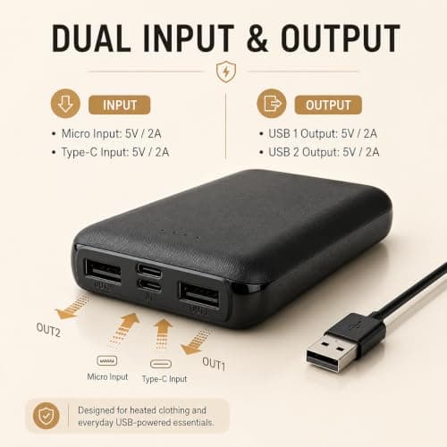 5V2.1A Power Bank 10000mAh with USB Charging Port for Heated Vest — view 4