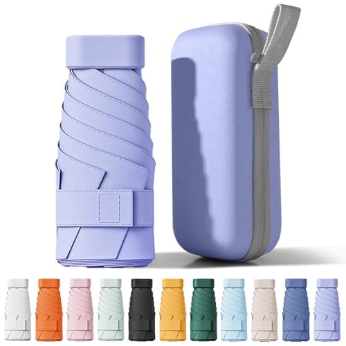 FWHFNB Travel Umbrella, Travel Mini Umbrella, Pocket Umbrella, UV Umbrella, UPF 50+, Portable Lightweight Compact, with Storage Box, for Men and Women (Purple)