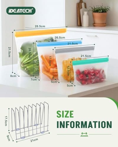 IDEATECH Reusable Freezer Bags 20 Pack Gallon Silicone Food Storage Leakproof Stand Up Pouches BPA Free Dishwasher Safe Plastic Zip Lock Batch Cooking Meal Prep — view 2