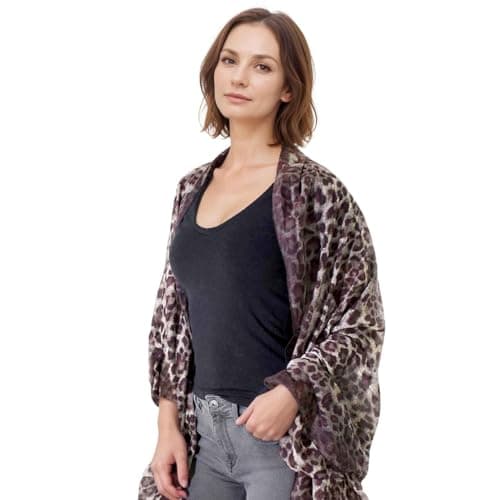 Basic Sense Luxurious Two Tone Leopard Print Reversible Long Scarf Wrap Shawl, Burgundy — view 2