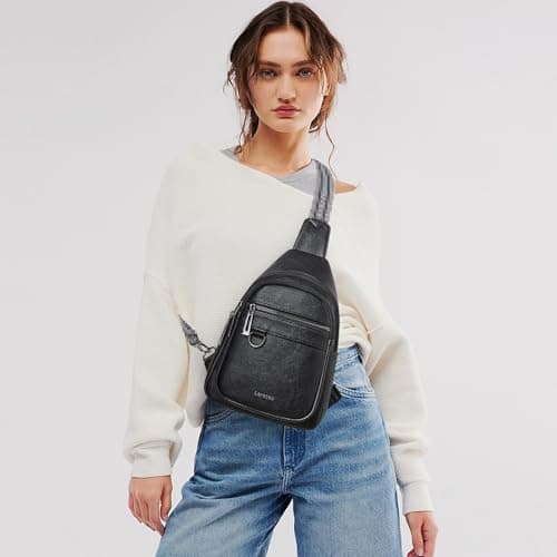 Leresas 7L Sling Bag for Women Crossbody Bag Vegan Leather Travel Sling Purse Backpack Over Shoulder Bag Cross Body Handbag Black — view 2