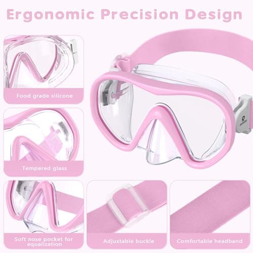 RIOROO Kids Snorkel Mask with Fabric Strap, Swimming Goggles for Boys Girls Youth, Diving Mask with Nose Cover, 180° Panoramic HD, Anti-Fog and Anti-Leak kids swim goggles for 4-16 Years — view 2
