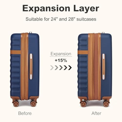Kono 28 Inch Hardshell Suitcase Large Expandable Travel Luggage(Navy/Brown) — view 3