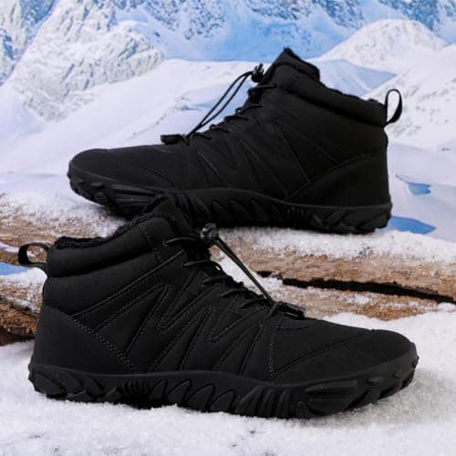 Fadezar Barefoot Boots Men Women Waterproof Snow Walking Boot Warm Fur Lining Barefoot Shoes Anti-slip Hiking Shoes 1699 Black UK 6 (CN 40) — view 5