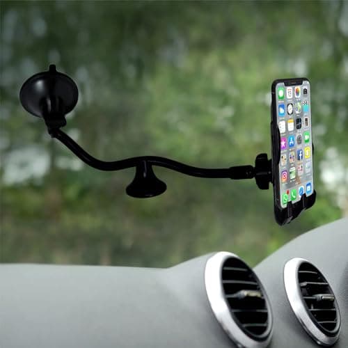 plastific Universal Car Phone Mount Holder for 3" 7" Cell Phones | Flexible Arm with Strong Suction Cup | Dashboard & Windshield Stand | PVC Material | 360 Rotation, Secure Grip — view 2