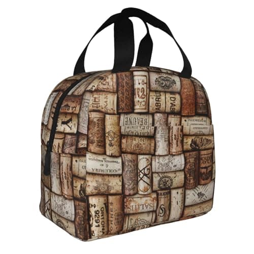Bkdogkt Wine Cork Print Repeated Use Lunch Tote Functional Insulated Bag Storage Packing Meals Workdays