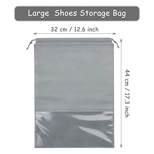 Acehome 10 Pack Large Travel Shoe Bag, Portable Drawstring Shoes Storage Bags Non-Woven Dust Proof Pouch Space Saving Organizer with Transparent Slot for Men Women Daily and Travel Use (Grey) — view 2