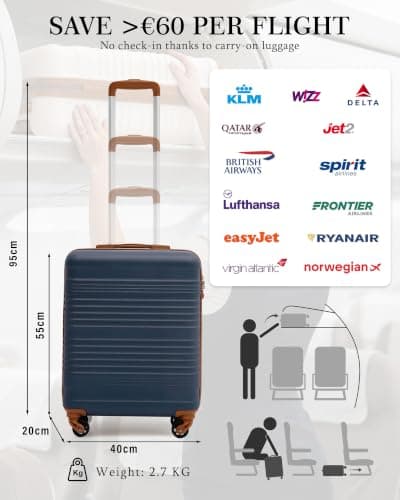 COOLIFE Cabin Suitcase 55x40x20cm Ryanair Cabin Bag ABS+PC Hard Shell TSA — view 2