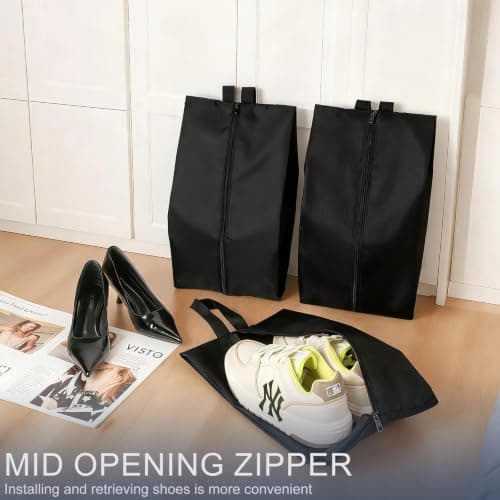 3 Pcs Shoe Bags for Travel, M Size Portable Shoe Bag, Waterproof Dust Proof Shoes Bags, Shoes Organizer with Zipper Closure, for Trainers, Gym, Business Trip, Black — view 4