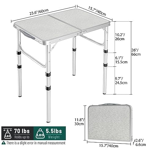 REDCAMP 2ft Folding Camping Table, Adjustable Height，3 Heights (26/50/66) — view 3