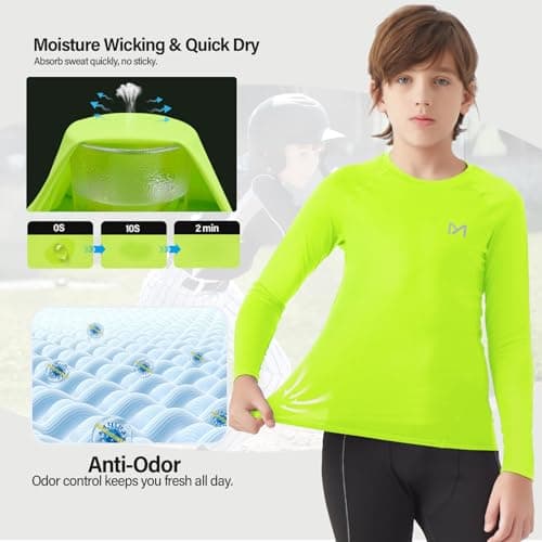 MEETYOO Boy Long Sleeve Compression Shirt, Base Layer Top Kids Junior Youth, Quick Dry Breathable Sports Football Running Tights Yellow — view 3