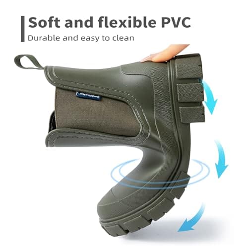 DRECAGE Wellies Boots Women Waterproof Short Chelsea Fashion Ladies Comfortable Rain Boots Outdoors Garden Walking Green 6 UK — view 5
