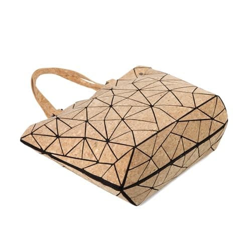 Geometric Tote Bag - Cork Handbag Top Handle Shoulder Summer Beach Bag — view 5