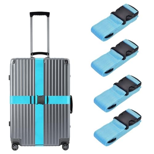 4 Pack Luggage Straps with Quick Release Buckle - Heavy Duty Adjustable Suitcase Straps, Blue Travel Accessories for Travel Bag Closure.