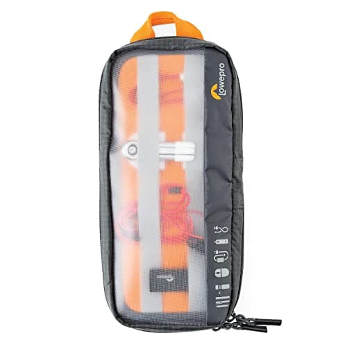 Lowepro GearUp Pouch Medium, Essentials Case, Travel Case for PC Cords, Cables, Adapters, Batteries, Chargers and USB Sticks, Laptop Accessory Case, Made of Recycled Fabric, Grey