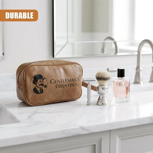 GEEZY PU Leather Mens Toiletry Bag - Travel Wash Bag & Organiser with Zipped Compartments & Side Handle - Water Resistant Grooming Case for Shaving Kit, Toiletries, Gym, Home, Trips — view 3