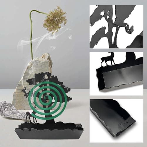Mosquito Coils Spiral Holder Metal Tree & Reindeer, Spiral Coils Holder for Burning Coils Citronella, Mosquito Repellent Coils Rack, Incense Coil Holder Sandalwood Indoor Outdoor Mosquitoes (Black) — view 3