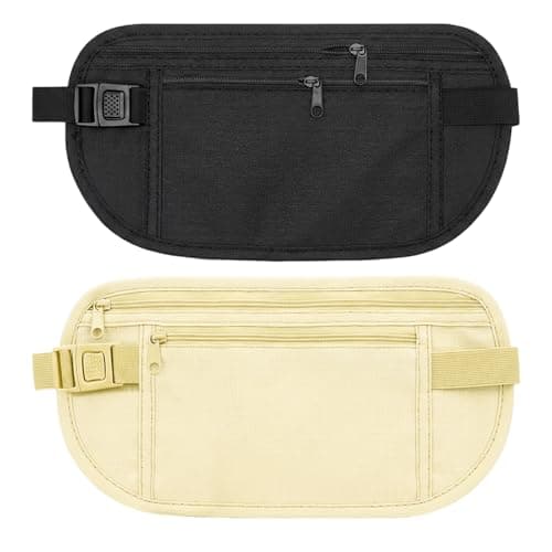 2 Pack Money Belt for Travel – Anti-Theft Money Pouch, Waterproof Passport Holder, Stealth Undercover Waist Wallet, Comfortable Elastic Bum Bag for Cash Cards Phone Dog Walking