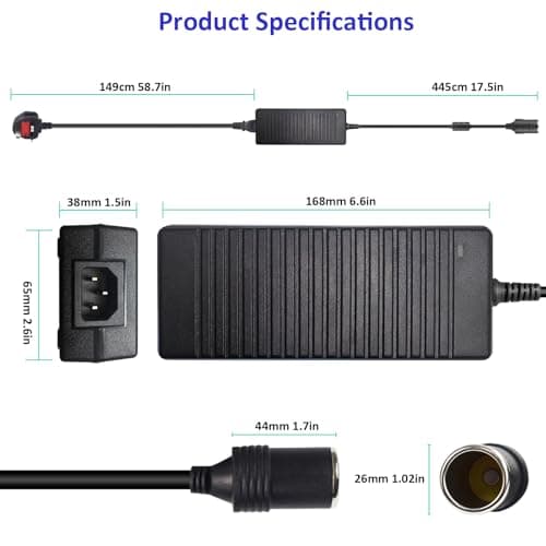 220V to 12V Adapter 10A 120W - UK 3-Pin Plug AC to DC Car Power Converter, Cigarette Lighter Socket for Vehicle Refrigerator, Tire Inflator, Automotive Vacuum & Road Trip/Home Use — view 5