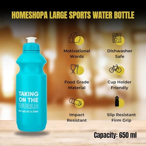 HOMESHOPA Squeeze Sports Plastic Water Bottle, 1 Pack Blue Non-Toxic Pull Top Wide Mouth Opener, Durable Leak Proof Drinking Bottle For Running, Gym, Fitness, Yoga, Outdoors and Camping — view 2