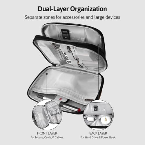 OrgaWise Cable Organiser Bag, Electronic Organizer Travel Case, Water Resistant Travel Accessories Bag Tech Pouch for Charger Adapter Power Bank Hard Drive (Black) — view 4