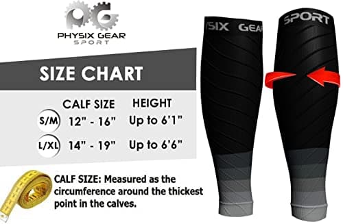 Physix Compression Calf Sleeve, Replaces Women's Compression Stockings and Men's Compression Socks for Crossfit, Triathlon, Plane Travel (1 Pair Black/Grey S/M - M/L), Black/Grey (1 Pair), S/M - M/L | — view 2