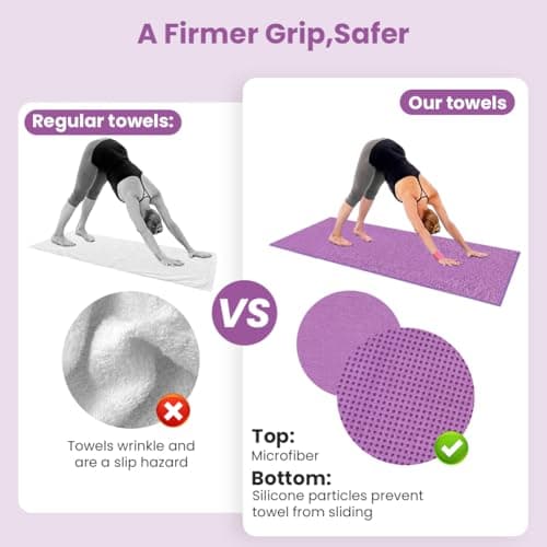 flintronic Yoga Towel, Yoga Mat Towel with Grip Silicone Dots, Microfibre Yoga Blanket Towel, Soft & Breathable, with Quick Dry Yoga Towels and Mesh Carry Bag, for Bikram, Pilates - 183x63cm — view 4