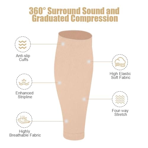 ACWOO Calf Support Compression Sleeves for Women Men, 1 Pair 15-21mmHg Class 1 Shin Splints Brace Support for Torn Muscle Pain Relief, Cramps, Sprains, Footless Leg Socks for Running Sports Flight — view 3