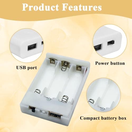 3 X AA Battery Holder Case with USB Port, 4.5V Portable Battery Power Bank, Battery Box for LED Strip, Fairy String Lights, Curtain Lights, Indoor‑Outdoor DIY Lighting Projects (Milky white, 2 Pcs) — view 2