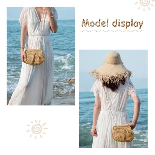 Emprier - Women's Straw Handbag, Cloud Dough Ball Bag, Crossbody Straw Shoulder Bag, Woven Bag for Summer, Beach, Khaki, Talla única — view 6