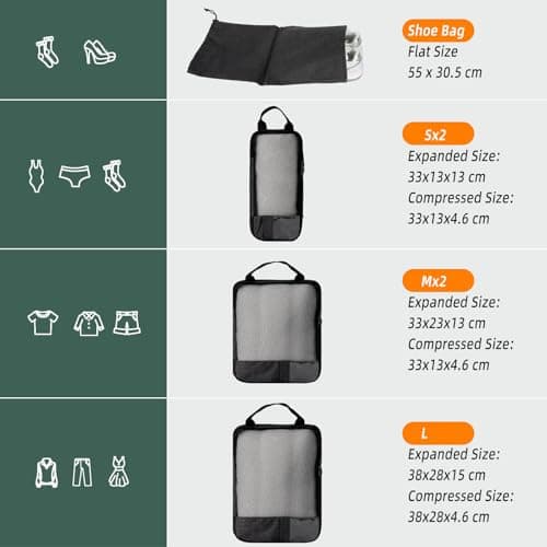 DAYGOS 6 Set Compression Packing Cubes with Shoe bag for Backpack Suitcases — view 3