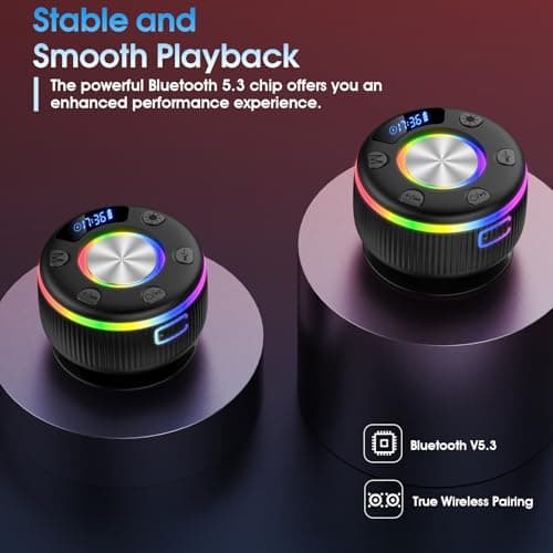Bluetooth Shower Speaker, 2026 Portable wireless speakers with Led Light, IP7 Waterproof with Suction Cup, 8H Playtime, Stereo Bass, Time Display RGB Lights, Bulit-in Mic, Speaker for Bathroom, Travel — view 6