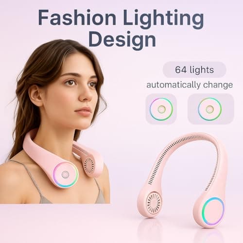 ThreeH Quiet Neck Fan USB Charged Bladeless Personal Fan with Soothing Color Lights Portable Quiet for Home Office Outdoor Activities Purple — view 3
