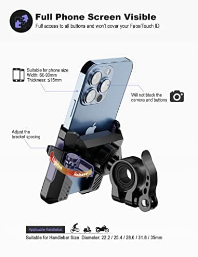 Grefay Bicycle Phone Holder 1S Quick Installation Drop-proof Motorcycle Phone Holder, 360° Rotating Phone Mount for 4.7‘’-7"' Mobile Phone, Suitable for Mountain Bike, Scooter, Electric Bike (Purple1) — view 3