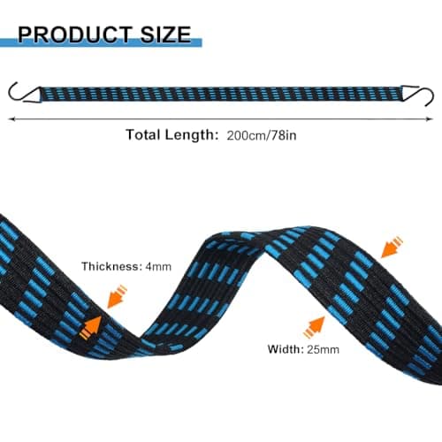 IKR 5Pcs Bungee Cords With Hooks, 2M/6.6FT Long Elastic Bungee Rope Luggage Bungee Straps Anti-Slip Flat Elasticity Rubber Straps For Luggage Camping Roof Racks Moving Cargo — view 2
