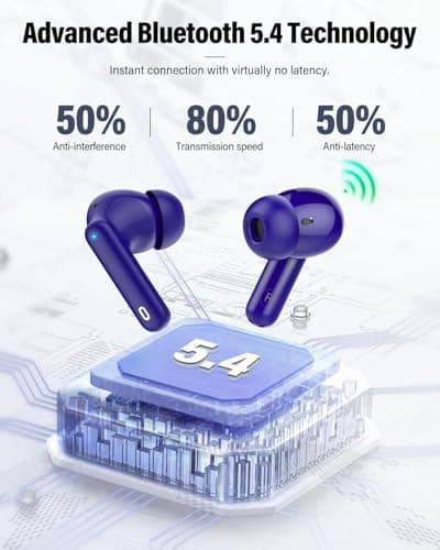 Wireless Earbuds, Bluetooth 5.4 Headphones In Ear with 4 ENC Mic, 2026 Wireless Earphones Noise Cancelling Deep Bass, LED Display, Bluetooth Earbuds 36H Playtime, IP7 Waterproof Ear buds, Dark Blue — view 3