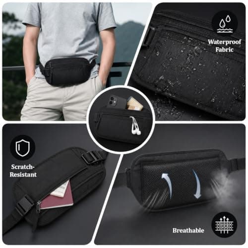 RFID Blocking Travel Money Belt – Ultra-Slim Hidden Waist Pack & Fanny Bag for Men & Women, Adjustable Secure Passport, Cash, Phone & Card Holder for Travel, Office & Outdoor — view 3