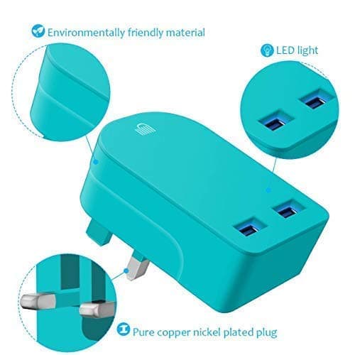 AMO Green Foldable Charger High-speed Dual USB wall adapter USB-A Ports Compact Travel Charger Compatible For iiPhone/i Pad/i Pod/Samsung Galaxy Tab/HTC/Tablet etc — view 3