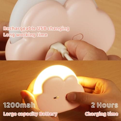 Adiwo Night Light Kids, Cute Cloud Night Light Bedside Lamp, Dimmable Baby with 2 Modes and 2 Brightness, Portable USB Rechargeable Kid LED Nightlight, Kawaii Room Decor for Girls Boys — view 3