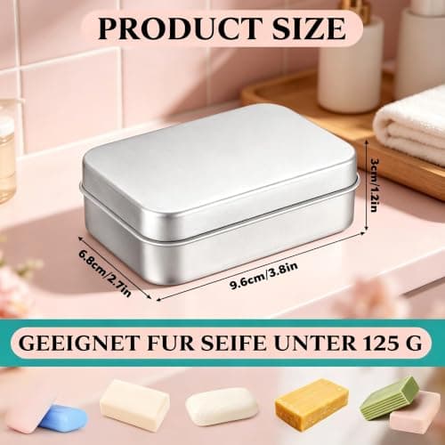 3 Pack Aluminum Soap Tins with Lid – 9.6x6.8x3cm Portable Soap Box, Removable Draining Soap Dish Holder for Travel, Gym, Dormitory, Home, Bathroom (Silvery) — view 2
