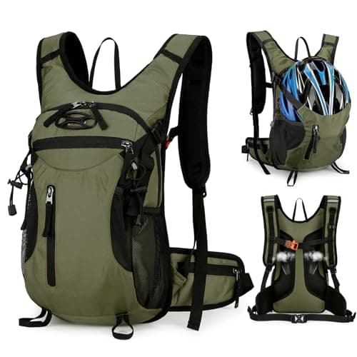 Outplea 15L Bike Backpack for MTB Motorcycle, Reflective Cycling Backpack Fits Hydration System, Hiking Rucksack for Outdoor, Green